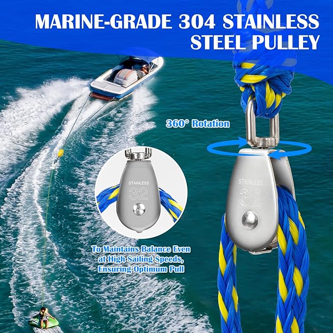 Boat Tow Harness for Tubing, Self Centering Tow Harness for 1-4 Riders Towable Tubes, Floating Boat Tow Rope for Watersports