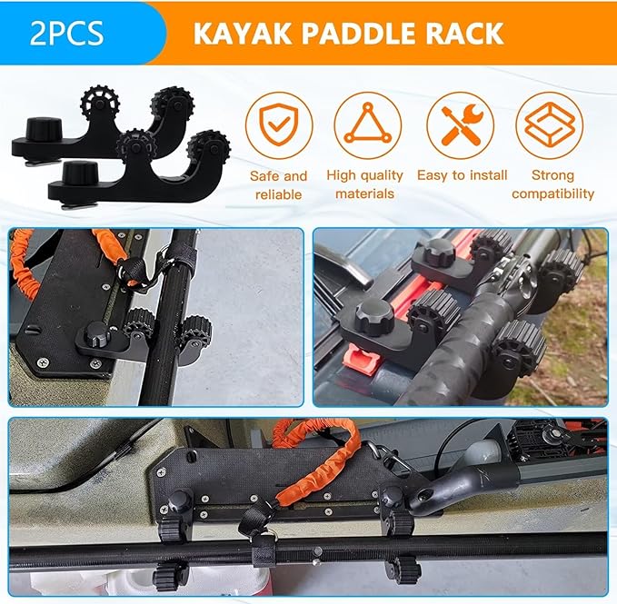 New 2-pack Black Extend Kayak Paddle Holder Kayak Track Mount Accessories for Holding Standard Paddle, Kayak Oar Holder Kayak Rail Accessories for Fishing Kayak