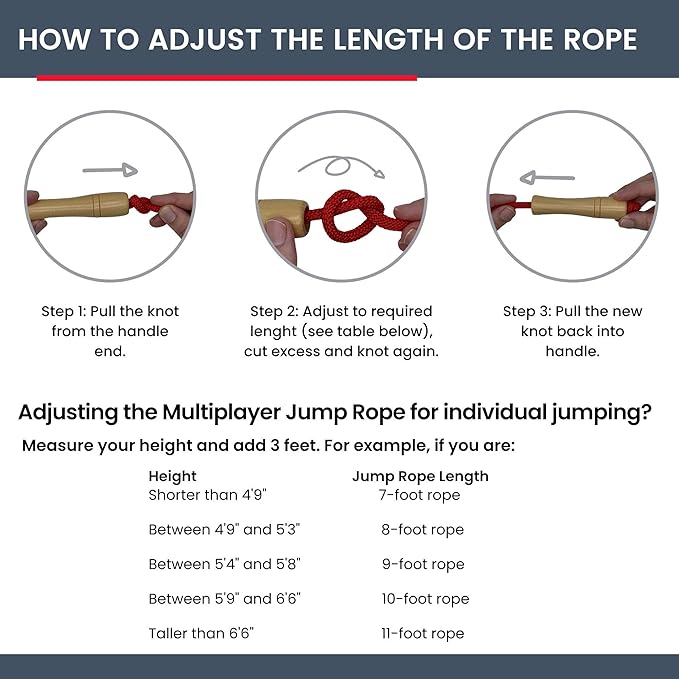 16 FT Long Jump Rope for Kids, Multiplayer, Adjustable | Classic Look Wooden Handle | Durable Kids Jumping Rope, Skipping Rope, Outdoor Fun, Party Game, Birthday Gift