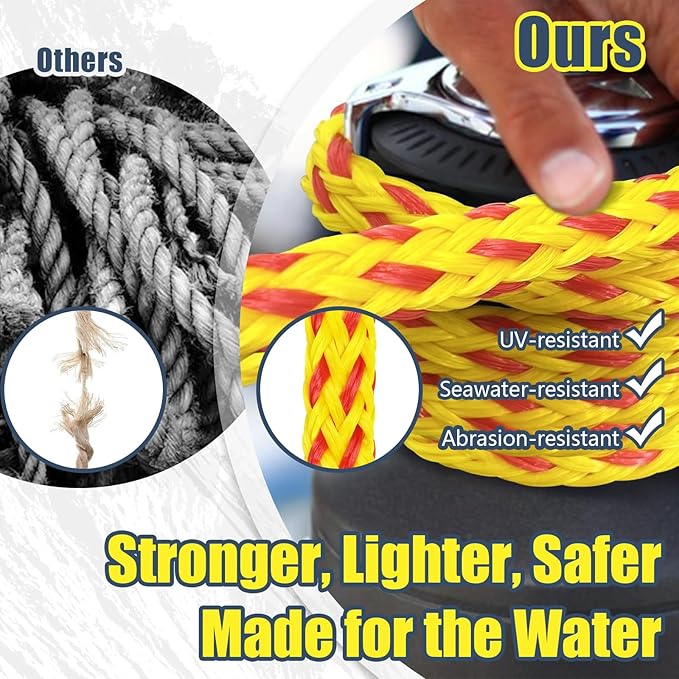 Boat Tow Rope 60ft 3-6K, Floating Ropes for Towable Tubes，Watersport Accessories