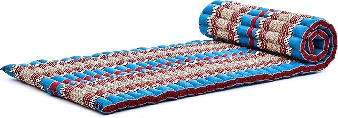 Leewadee - Foldable Floor Mattress - Japanese Roll Up Futon -Trifold Tatami Mat- Guest Floor Bed - Camping Mattress - Thai Massage Mat, Kapok Filled, 75 x 28 inches, Blue Red