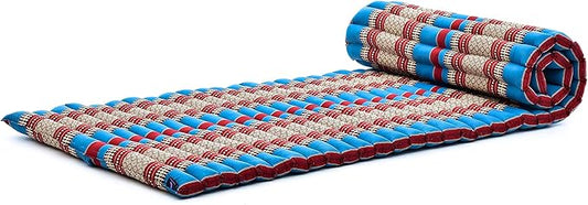 Leewadee - Foldable Floor Mattress - Japanese Roll Up Futon -Trifold Tatami Mat- Guest Floor Bed - Camping Mattress - Thai Massage Mat, Kapok Filled, 75 x 28 inches, Blue Red