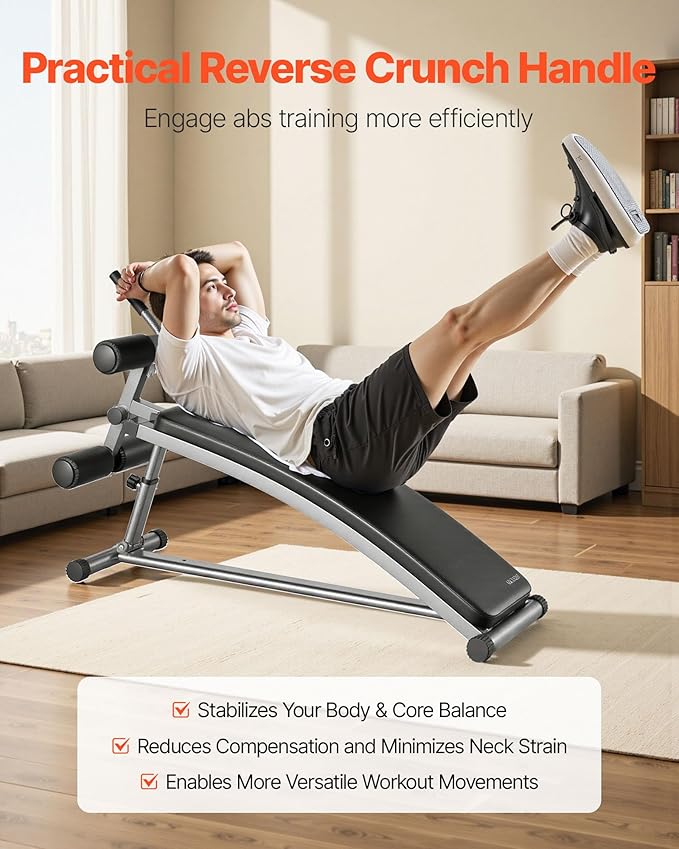 VEVOR Sit Up Bench, Decline Ab Bench with Reverse Crunch Handle, Adjustable Height Setting, Heavy Duty Steel, 500/600/1000 Lbs Capacity for Home Gym Workouts, Strength Training, Full Body Muscles