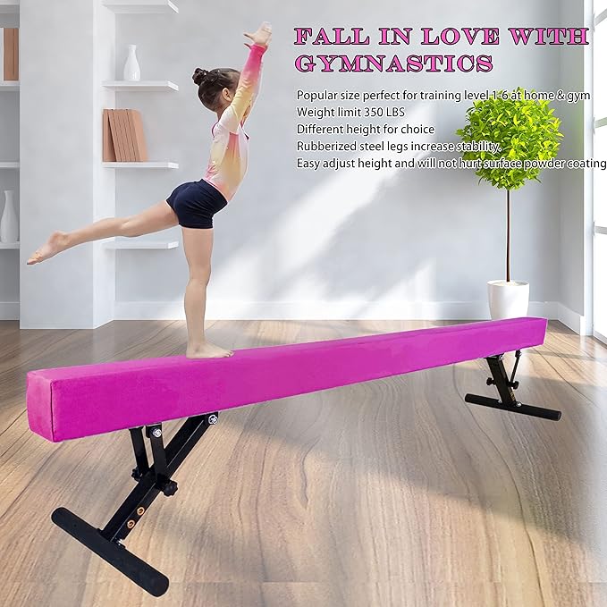 Adjustable Balance Beam Gymnastics Beam 8 FT Adjustable Height Beams for Kids, High and Low Floor Beams,Gymnastics Equipment for Kids Adults Training at Home and Gym Center