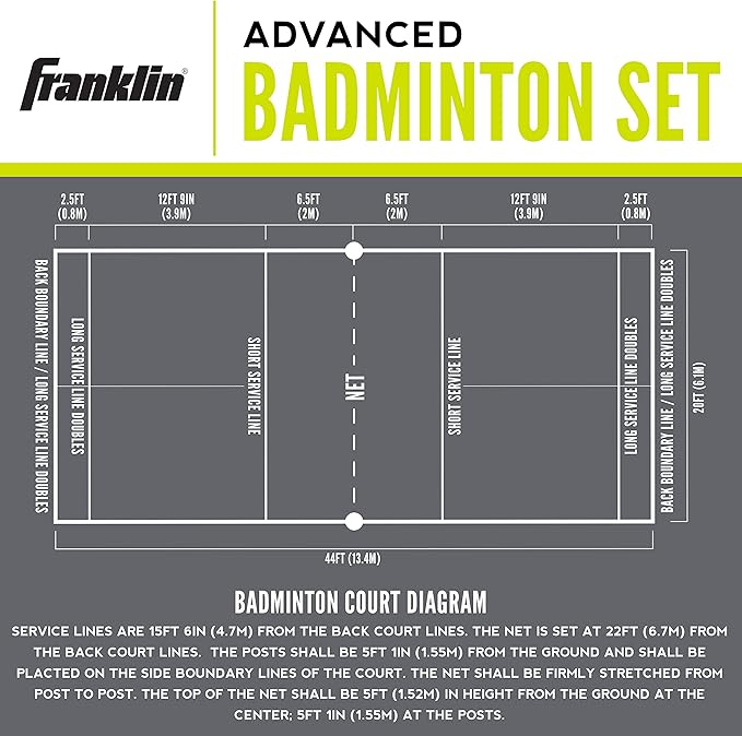 Franklin Sports Badminton Set - Portable Backyard + Beach Badminton Set - Adult + Kids 4 Player Badminton Net Set - (4) Rackets + (2) Birdies Included - Advanced
