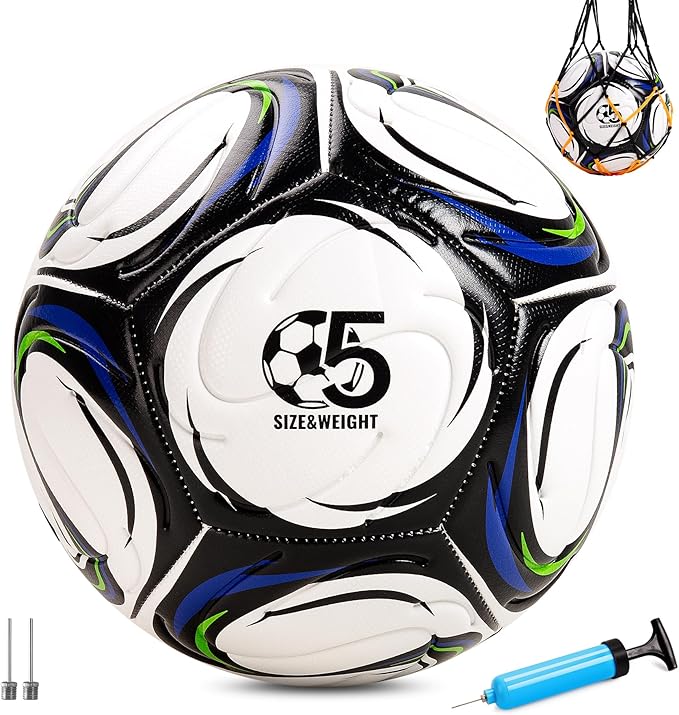 Soccer Ball Size 5 with Pump, Official Size and Weight Soccer Ball for Adults, Indoor Outdoor Training Practice Match Game Play, Ideal Sports Gifts