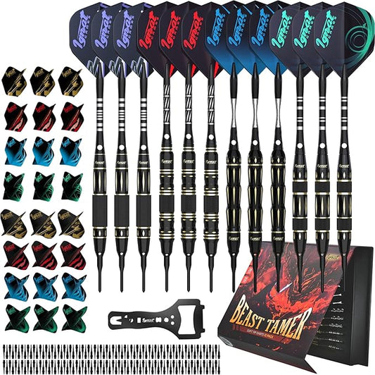 IgnatGames Premium Soft Tip Darts – 6/12 Pack Brass Barrels with Aluminum Shafts, 16 GlideXPro Flight Set, Tool Kit, Giftable Case & 100 Extra Tips
