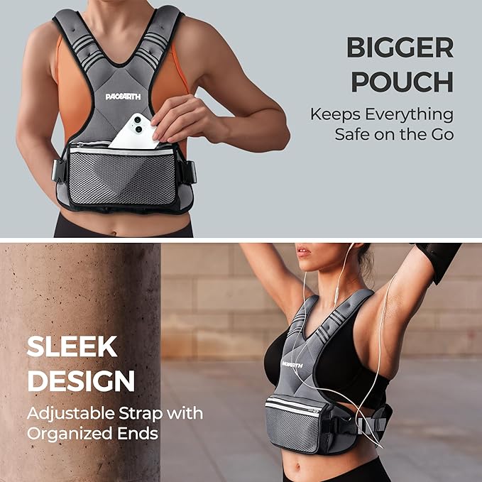 PACEARTH Adjustable Weight Vest 4-10lbs / 11-20lbs / 20-32lbs X-Shape Weighted Vest for Women and Men, Home Workout Ironsand Vest with Zipper Pouch and 6 Weight Packs, Available in Pink, Gray, Black