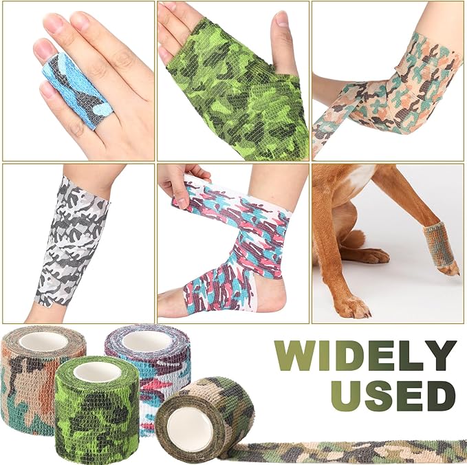 Treela 48 Pack Self Adhesive Wrap Bandage Bulk, 2 Inches x 5 Yards Self Adherent Cohesive Bandage Elastic Athletic Tape Breathable Wound Tape for Stretch Athletic Sports Wrist Ankle(Multi Camo)