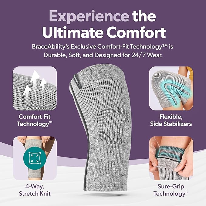 BraceAbility Knee Compression Sleeve - Knit Knee Pain Brace for Men or Women, Arthritis Relief, Meniscus Tear, Running, Workout, Sports, Swelling, Athletic Support for Joint Stability (XL/2XL Gray)