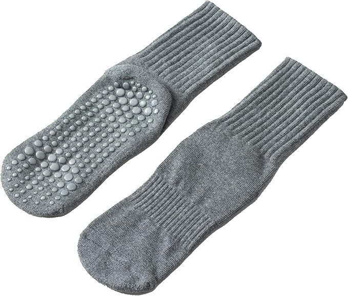 Yoga Pilates Socks with Grips for Women Non Slip Solid Colored Fleece Cushioned Mid Calf Crew Socks for Barre Ballet Dance