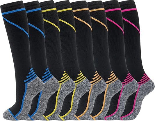 fenglaoda 8 Pairs Compression Socks for Men & Women 20-30 mmHg Knee High Nurse Pregnant Running Medical and Travel Athletic