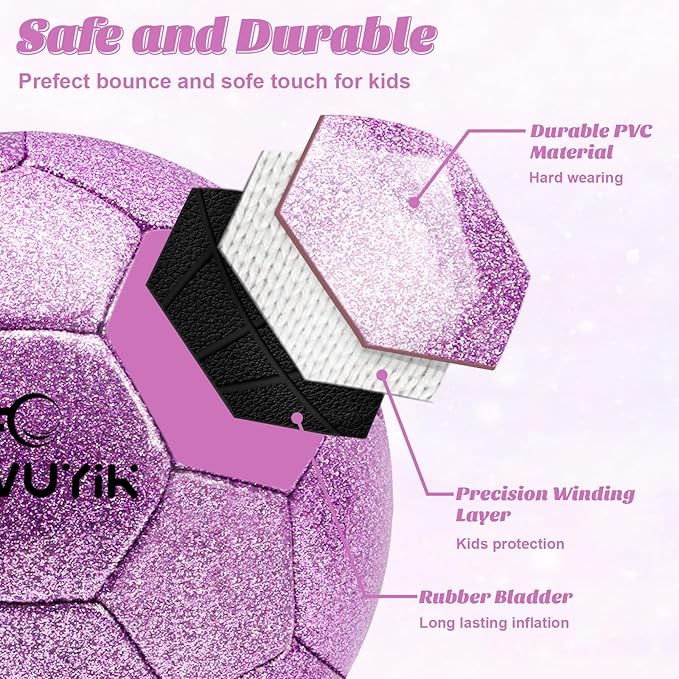 Size 3 4 5 Glitter Pink Gold Purple Soccer Ball Set with Pump Youth Soccer Ball for Kids Aged 4-6 6-8 8-12 Toddler Soccer Ball Soft Training Ball Practice for Teens Children Adults Boys Girls