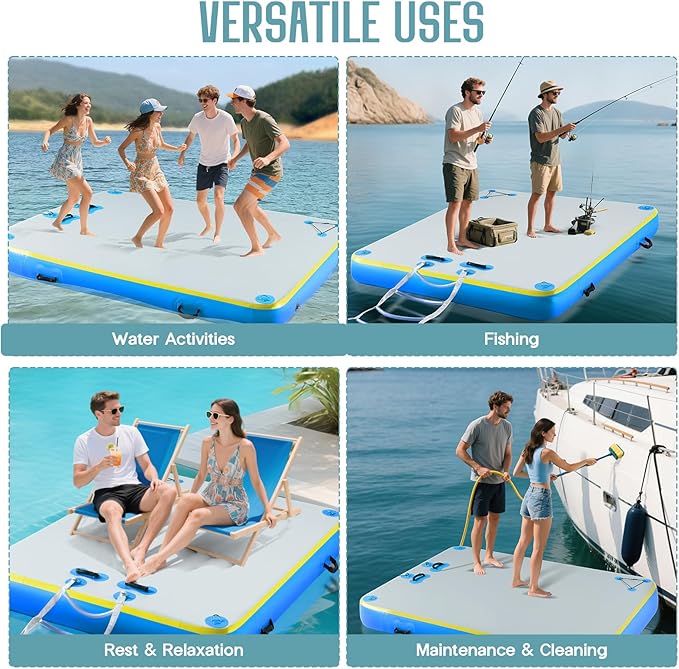 Specraft Inflatable Floating Dock, Non-Slip Air Dock Platform loating Island Raft with Rope Ladder for Pool Lake Beach Ocean