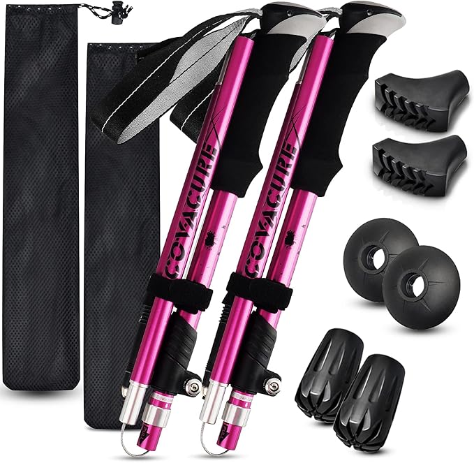 Covacure Hiking Poles Collapsible Trekking Poles - Aluminum Alloy 7075 Walking Sticks for Hiking with Telescopic & Foldable Tri-fold Design Hiking Gear for Women Men, Hiking, Camping, Climbing
