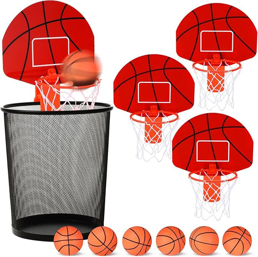 Honoson 3 Sets Indoor Trash Can Basketball Game Set Includes 3 Mini Clip on Basketball Hoop with Backboard 6 Inflatable Ball 3 Pump Kid Adult Office Decompression Toy Birthday Gift(Classic)
