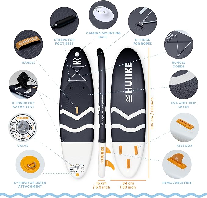 Inflatable Paddle Board for Adults with Accessories Included, Oar, Fins, Pump. Stand Up Paddleboard Great Stability and Resistance. 10’ x 33" x 5.9", Maximum Load 286 lb