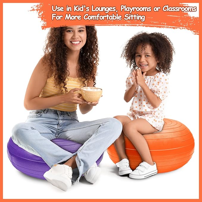 Lewtemi 6 Pcs Flexible Seating for Classroom Elementary 20 Inch Yoga Ball Chairs Large Inflatable Donut Exercise Ball Chair Stability Balance Trainer with Inflator for Kids Student(Bright Color)
