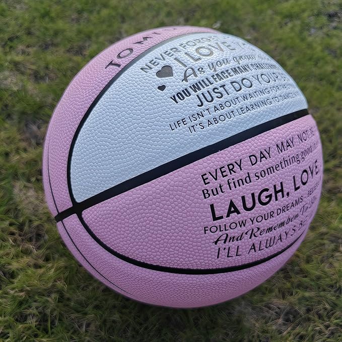 Engraved Indoor Outdoor Basketball Gift for Son, Grandson, Daughter- Personalized Basketball Gifts, Custom Christmas Birthday Graduation Present from Mom Dad,Orange Blue Pink.