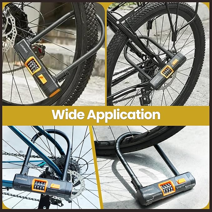 Heavy Duty Bike Lock with 5ft Steel Cable, 4-Digit Resettable Combination U-Lock, Durable Cable Lock for Secure U Lock Bike Protection