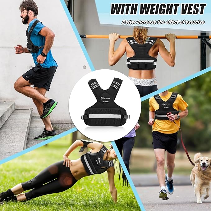 Weighted Vest for Women and Men, 5-10lb/11-20lb/18-30lb Adjustable Weighted Vest with Reflective Strip, Body Weight Vest for Walking, Running, Fitness, Strength Training