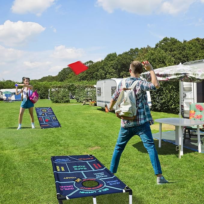 Portable Cornhole Set PVC Framed Corn Holes Outdoor Game Set with 2 Cornhole Boards, 8 Cornhole Bean Bags and Carrying Case, Camping Games Indoor Outdoor for Kids and Adults, Travel Camping Accessory