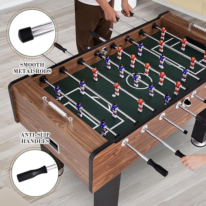 Large Size Foosball Table Adult Size, Full Size Soccer Game Table w/2 Balls, Leg Levelers & Heavy-Duty Legs, Durable Arcade Football Table for Game Room, Home, Office, Party