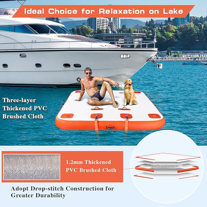 Inflatable Floating Dock, Swim Platform Floating Island Raft, Large Air Mat Inflatable Water Pad with None-Slip Surface for Lake Pool Beach Ocean