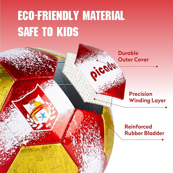 Size 4 Soccer Balls, Laser Leather Soccer Ball for Sport Training & Match Play - Vibrant Soccer Balls Gift Set with Pump for Kids and Youth
