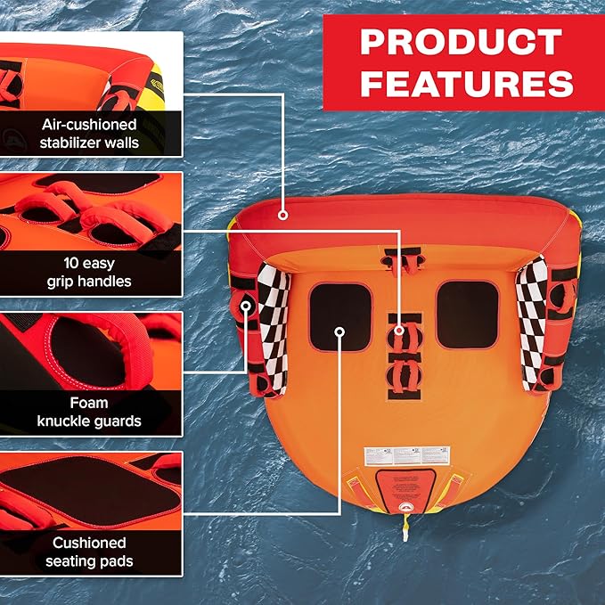 Airhead Mable Inflatable Towable Tube, 1-4 Rider Models, Dual Tow Points, Full Nylon Cover, EVA Foam Pads, Patented Speed Valve, Boat Tubes and Towables