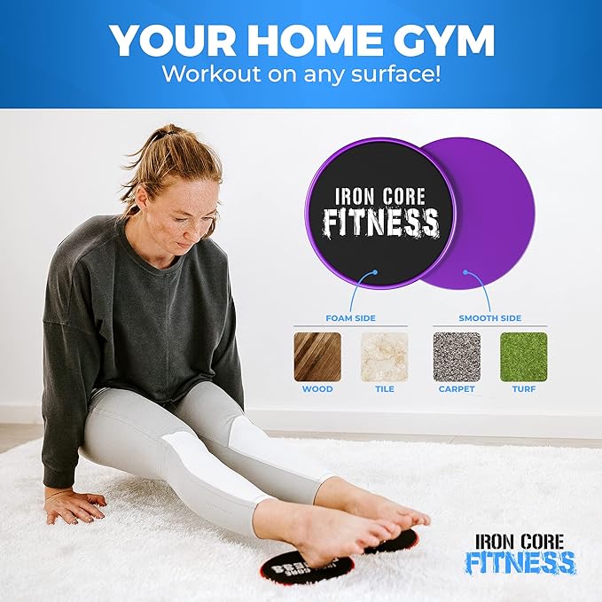 Core Sliders for Working Out, Dual Sided Exercise Gliding Discs for Use on All Surfaces, Ultimate Core Trainer, Light and Portable, Gym & Home Total Body Workout Equipment