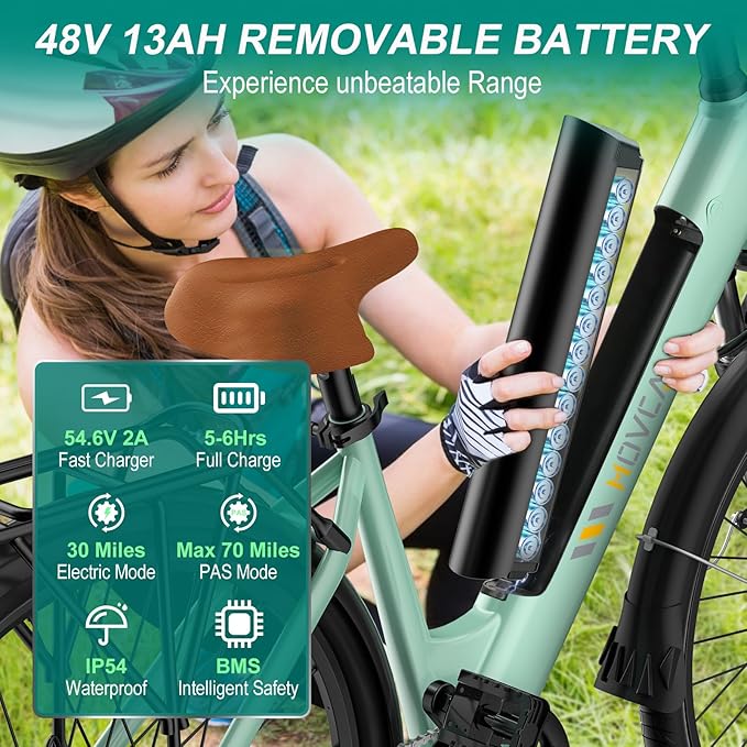 V80 Electric Bike, 1000W Motor 28MPH Ebike, 48V 13Ah Removeable Battery, 26'' City Cruiser Adult Electric Bicycles up to 70 Miles