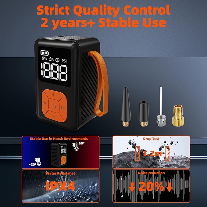 Mini Bike Pump, 150 PSI Portable Bicycle Pump with Gauge, 3X Faster & Auto Stop & Brushless Motor, Electric Bike Tire Pump with Presta and Schrader Valve for Road Bike, MTB, Motorcycle, Ball,etc