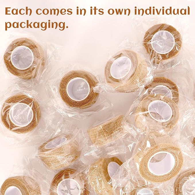 24 Rolls Elastic Self Adhesive Bandage Wrap 1 Inch, Breathable Non Woven Cohesive Bandage, Vet Wrap for Dogs, Ankle Sprains Swelling Medical First Aid Tape, Sports Athletic Tape Brown