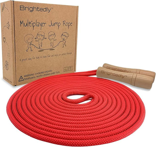 16 FT Long Jump Rope for Kids, Multiplayer, Adjustable | Classic Look Wooden Handle | Durable Kids Jumping Rope, Skipping Rope, Outdoor Fun, Party Game, Birthday Gift