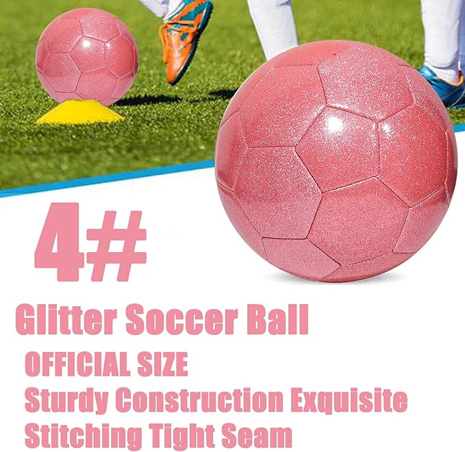 Glitter Soccer Ball Set with Pump – Size 3 4 5 Pink Gold Purple Training Balls for Youth, Teens, and Adults – Soft Practice Ball for Beginners