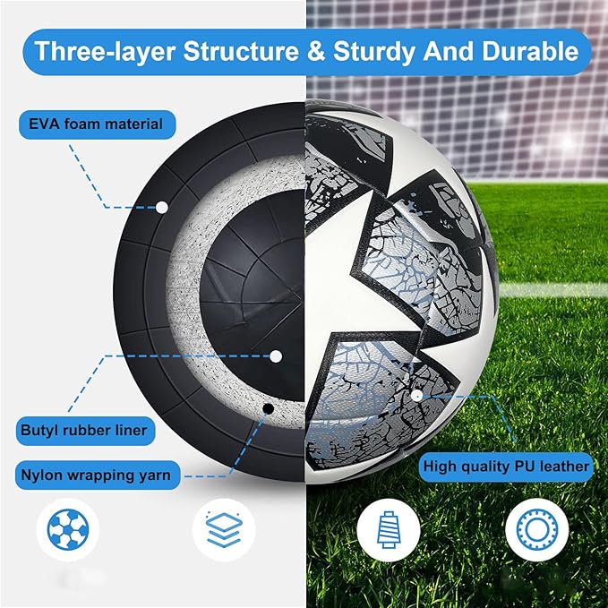 Soccer Ball Size 5,Waterproof PU Leather,Official Match Ball