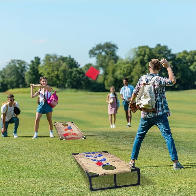 Portable PVC Framed Cornhole Game Set with 2 Collapsible Cornhole Boards, 8 Bean Bags and Carrying Case, Waterproof Mini Cornhole Set, Outdoor Indoor Yard Toss Games Rainbow Design (3 x 2-feet)