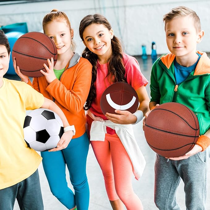 Lenwen 6 Pcs Sport Balls Set for Kids Teens, Include Official Size Basketball Football Soccer Ball with Sport Equipment Bags and Pumps for Training Practice Back to School