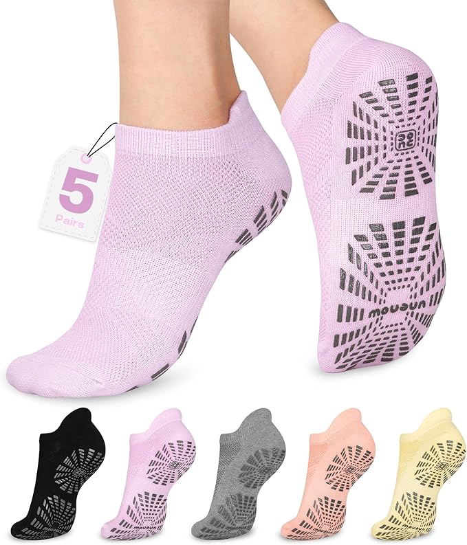unenow 5 Pairs Pilates Socks for Women Non Slip Socks with Grips for Yoga Hospital Barre Barefoot