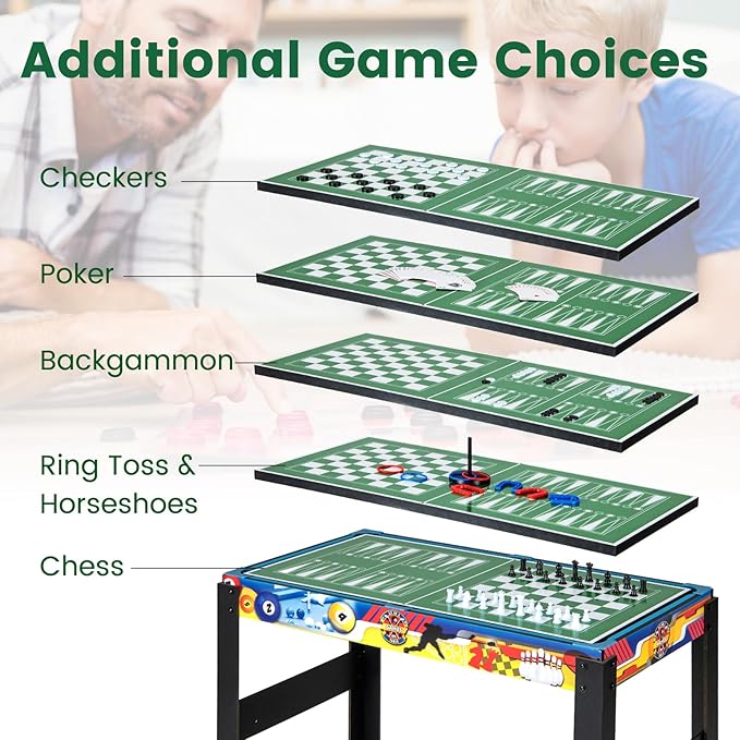 Goplus 12-in-1 Multi Game Table, Combo Game Table w/Foosball, Billiard, Table Tennis, Air Hockey, Bowling, Shuffleboard, Checkers, Chess, Backgammon, Kids Adults Combination Game Set for Home Arcade