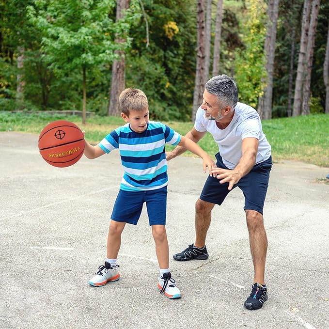 KUYOTQ Kids Toddler Youth Adult Size 3/4/5/6/7 Basketball 22/25.5/27.5/28.5/29.5" Thickened Rubber or Faux Leather Basketball for Boys Girls (Deflated)