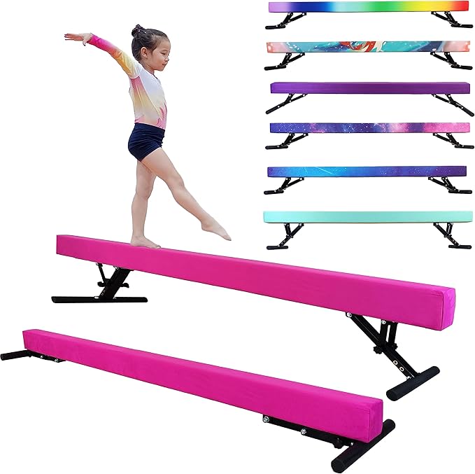 Adjustable Balance Beam Gymnastics Beam 8 FT Adjustable Height Beams for Kids, High and Low Floor Beams,Gymnastics Equipment for Kids Adults Training at Home and Gym Center