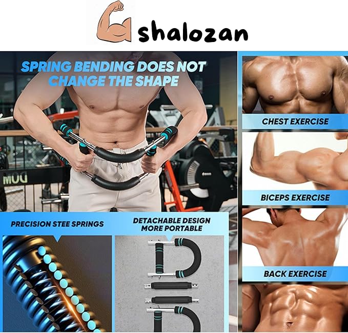 Twister Arm Trainer, Adjustable, Detachable, Portable, Chest Exerciser for Men & Women. Home Fitness Equipment for Enhancing Upper Body Muscle(60-90-110 lbs Tension, Black with Blue Stripes)