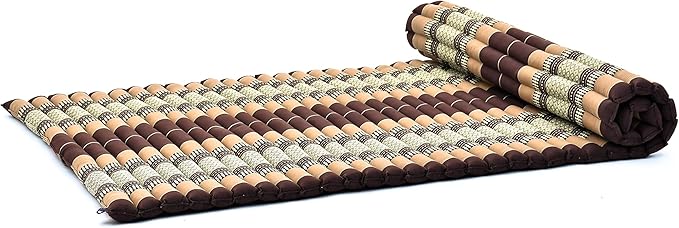 Leewadee - Kapok Roll Mat – Handcrafted Folding Sleep & Relaxation Mattress from Thailand, Ideal as Guest Bed, Camping Mat, Yoga Mat or Traditional Futon, 75 x 39 inches, Brown