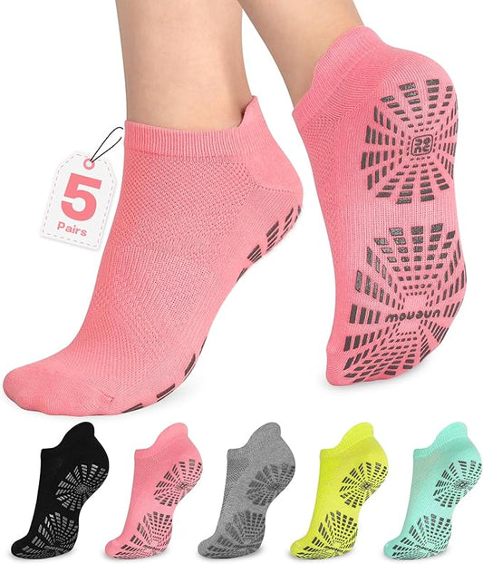unenow 5 Pairs Pilates Socks for Women Non Slip Socks with Grips for Yoga Hospital Barre Barefoot