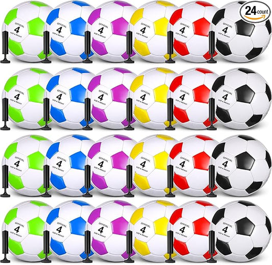 Sotiff 24 Pcs Size 5/4 Soccer Ball Bulk with 24 Pump Deflated Soccer Balls for Kids Teen Football Bulk for Game Training School Team Sports Adults Player Practice Outdoor