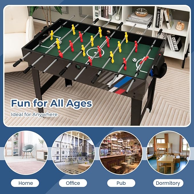 GYMAX 4 in 1 Multi Game Table, 49" Combo Game Table with Foosball Table, Pool Billiards, Air Hockey & Table Tennis for Kids Adults Family Game Room