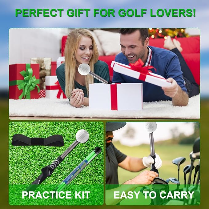 Retractable Golf Swing Training Aid, Click Stick Golf Swing Trainer, Non-Slip Golf Grip, Golf Alignment Sticks & Arm Band, Indoor Outdoor Golf Practice Accessories for Golfers