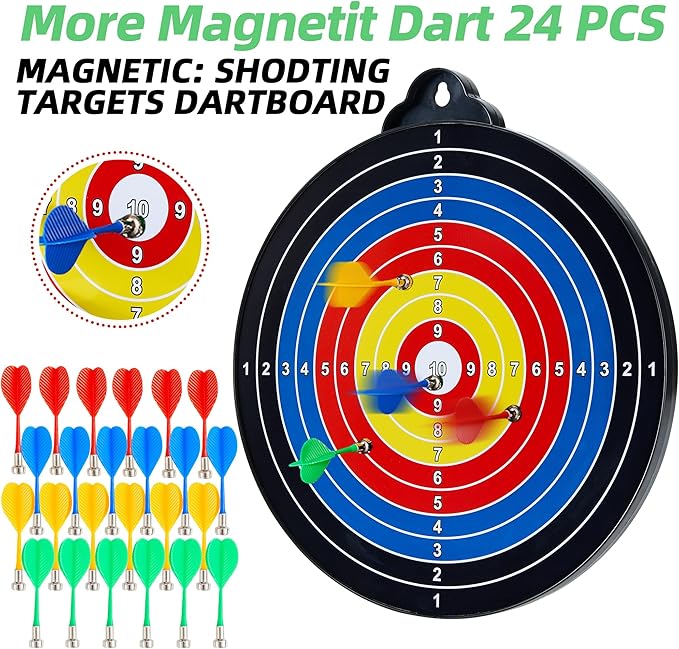 Magnetic Dart Board - 12Magnetic Darts+12Sticky Balls Or 2 Toy Gun+40 Foam Dart,Fun for Family Game and Party with Friends, Christmas Birthday Gifts Toys for 3-12 Year Old Boys